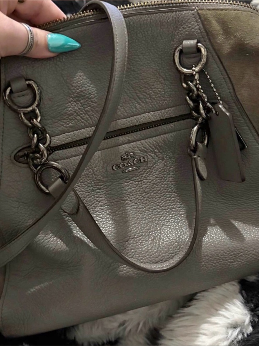 COACH Leather Tote Bag in Olive Gray + Matching Wallet